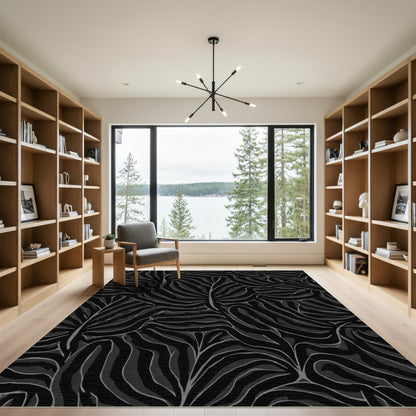 Dark Slate Gray Abstract Leaf Flow Rug