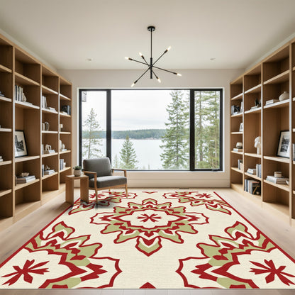 Crimson Ivory Stylized Floral medallion Rug