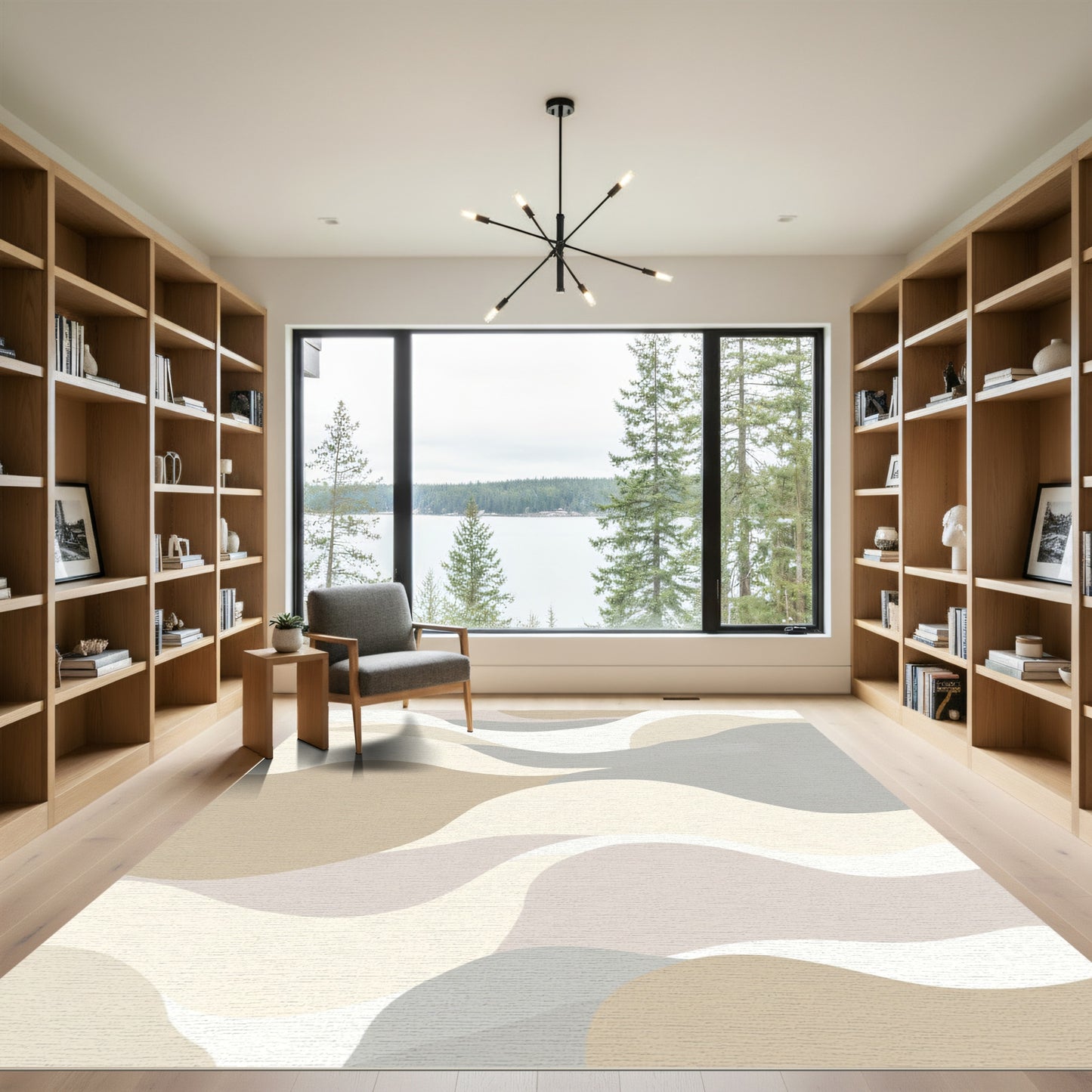 Neutral Palette Abstract Wavy Curves Rug