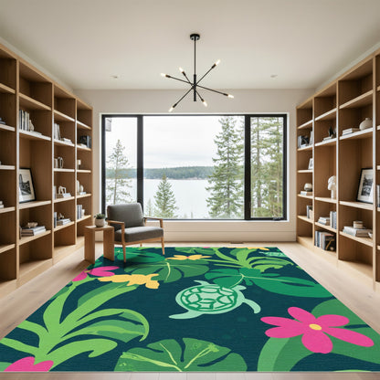 Tropical Floral Turtle Garden Rug