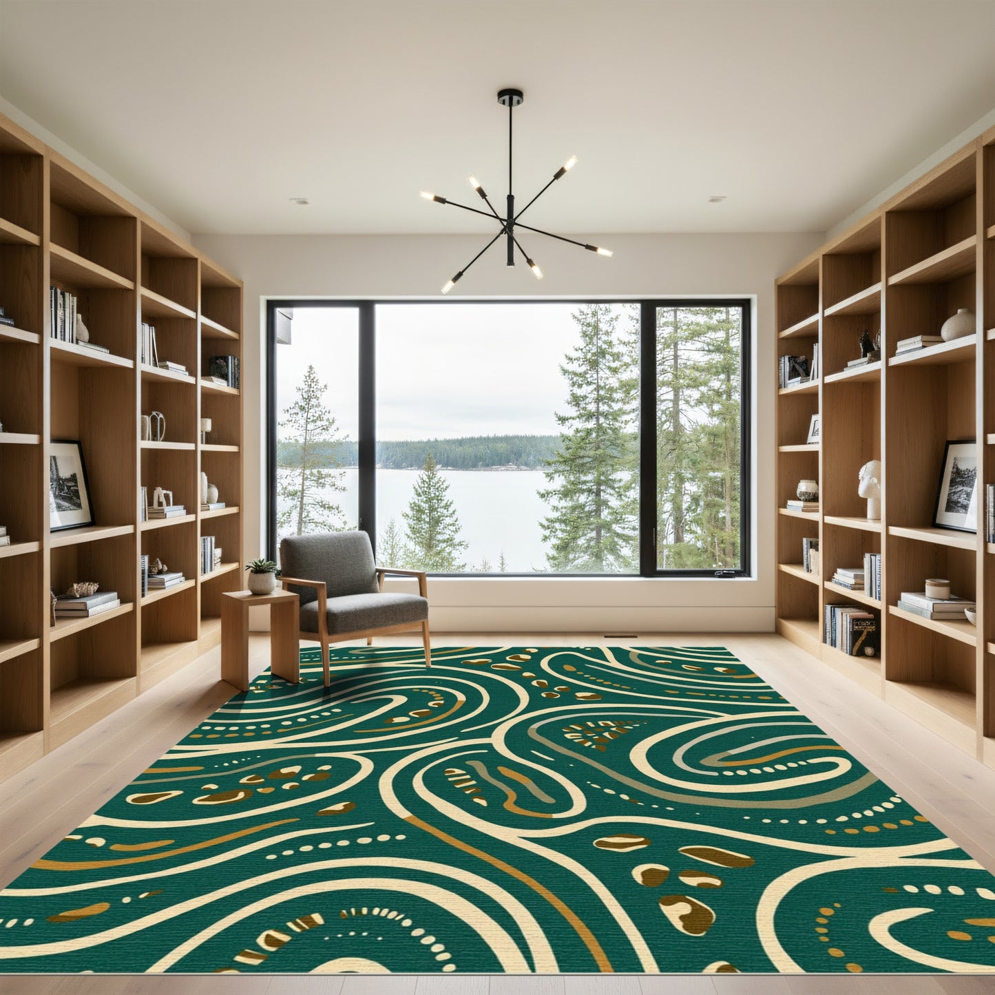 Deep Teal Abstract Swirl Stone Rug