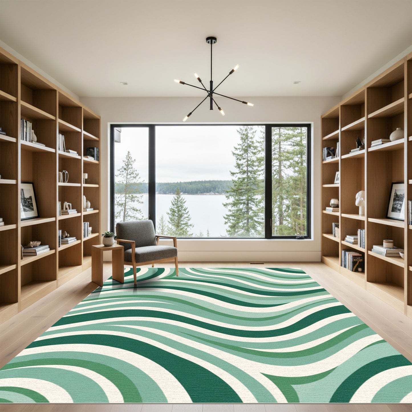 Shades of Green Flowing Wave Rug
