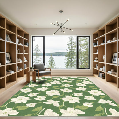 Cream White Floral Vine Garden Rug