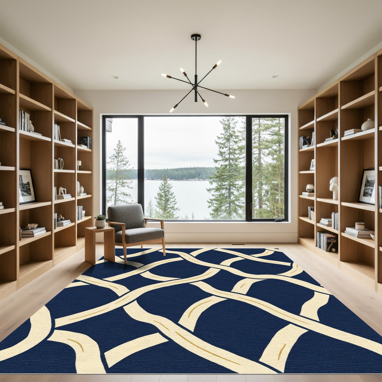 Navy Cream Interlocking Organic Vine Rug