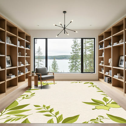 Lovely Chartreuse Butterfly Leaf Border Rug