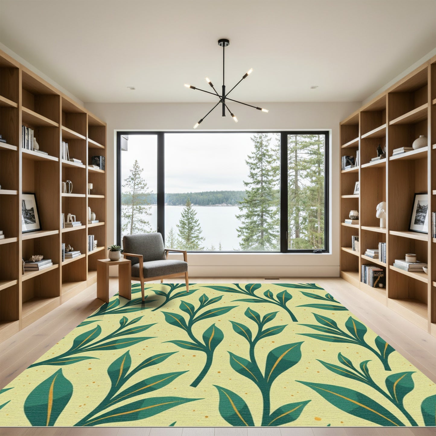 Forest Green Botanical Branch Scatter Rug