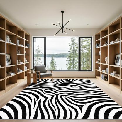Abstract Black White Swirls Rug