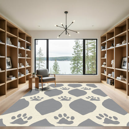 Gray Paw Print Cream Diamond Pattern Rug