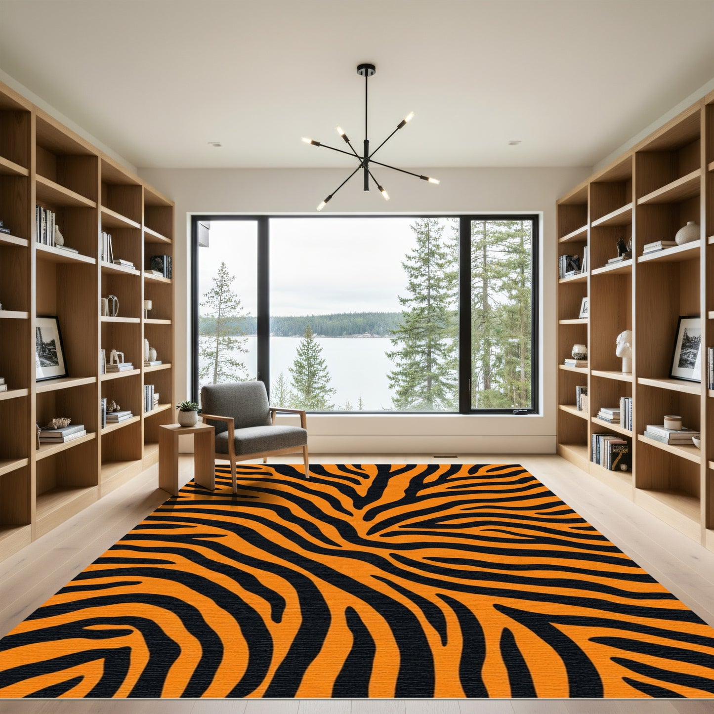 Vivid Orange Black Animal Print Rug