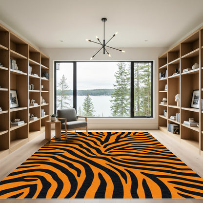 Vivid Orange Black Animal Print Rug