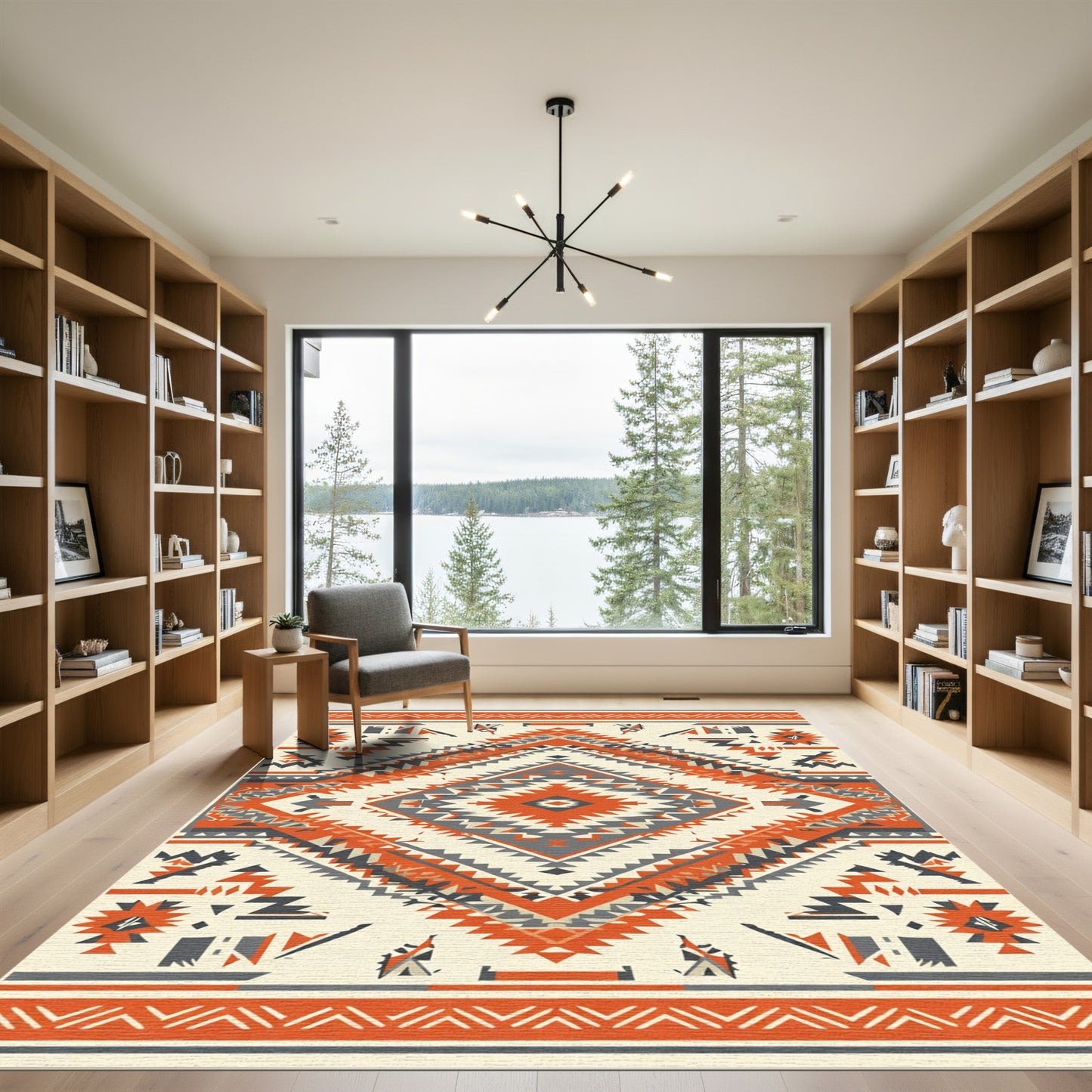 Terracotta Orange Gray Diamond Tribal Weave Rug