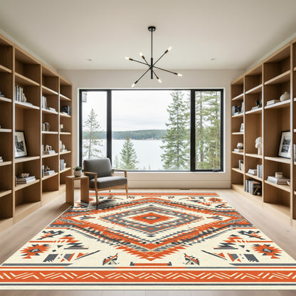 Terracotta Orange Gray Diamond Tribal Weave Rug