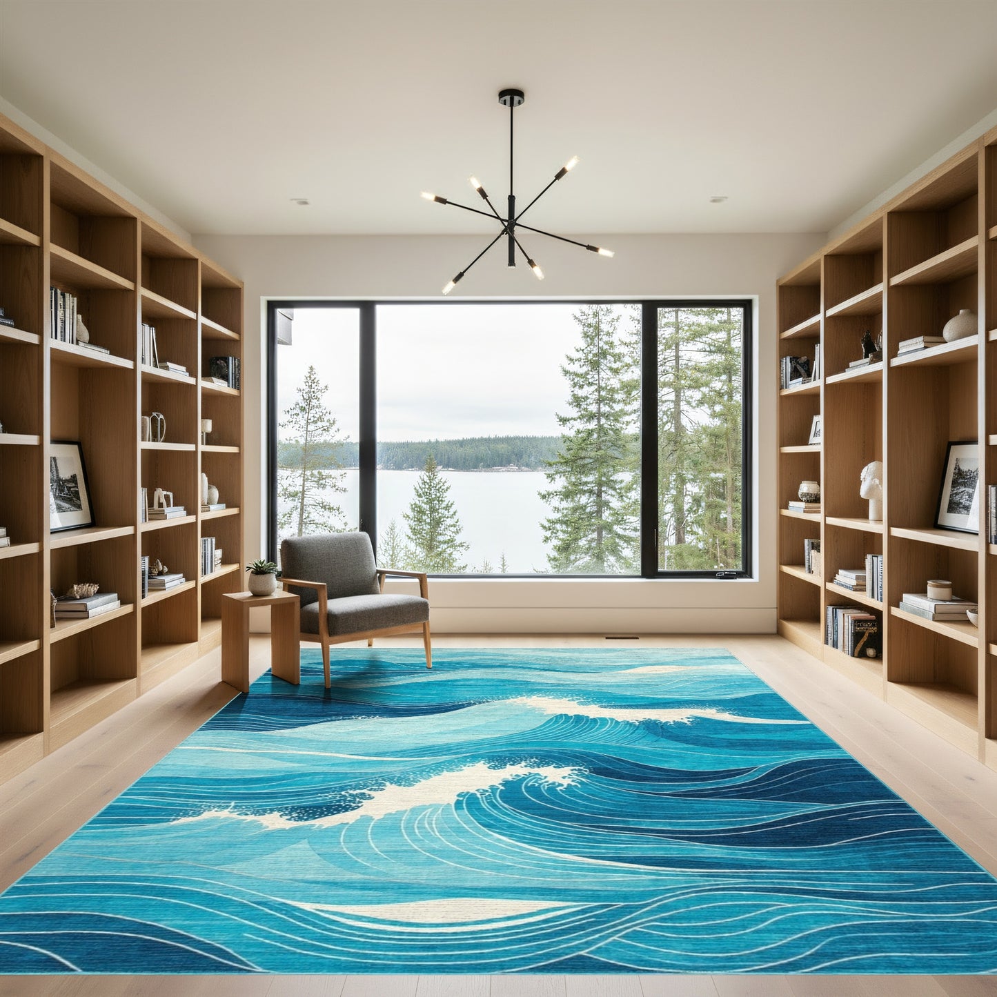 Teal Layered Wave Rug