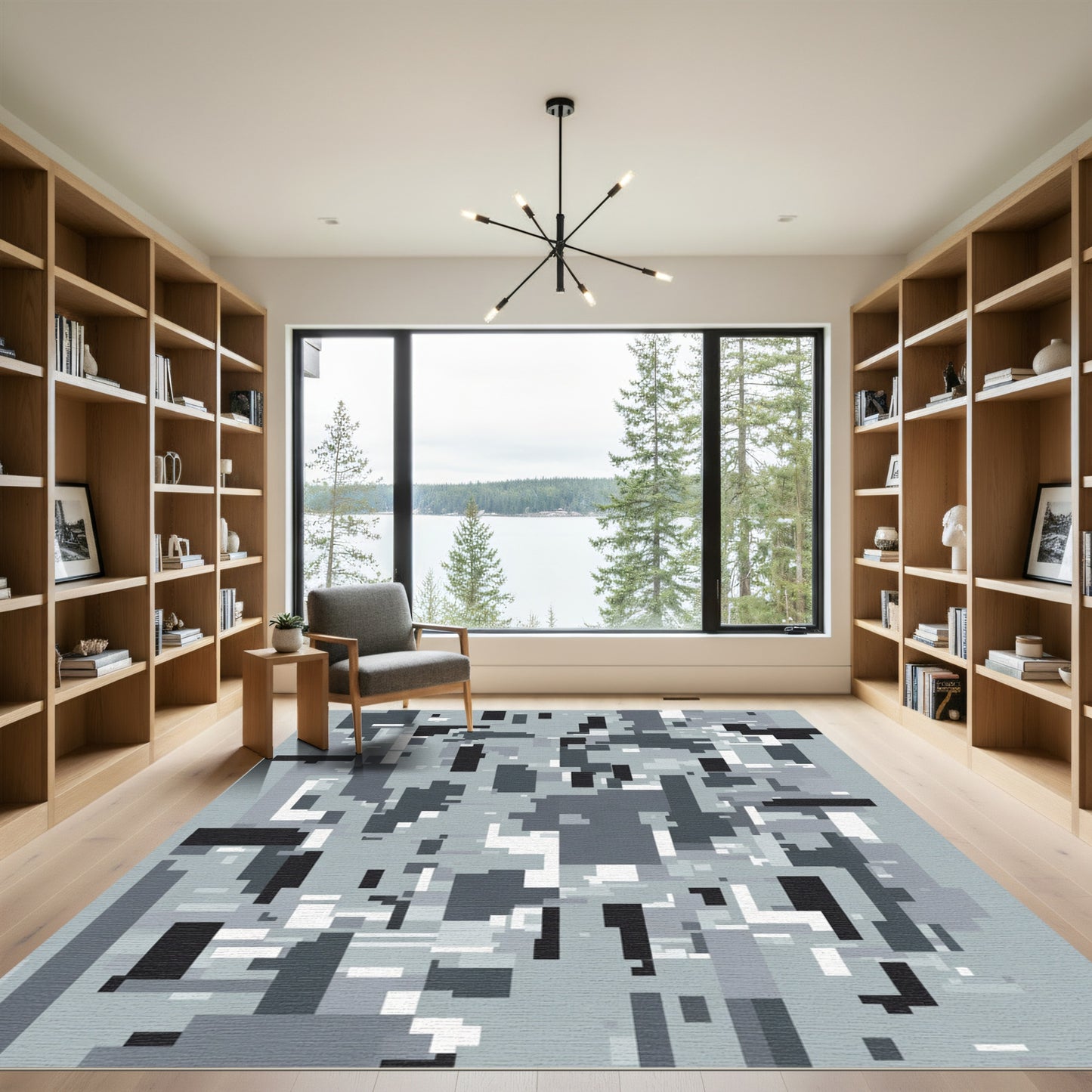 Monochromatic Rectangular Abstract Collage Rug