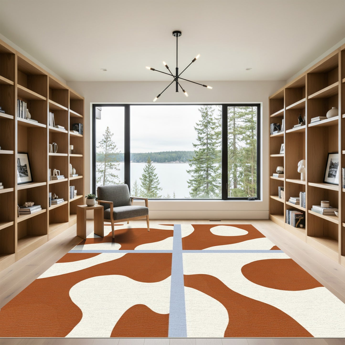 Terracotta Cream Organic Abstract Tiles Rug