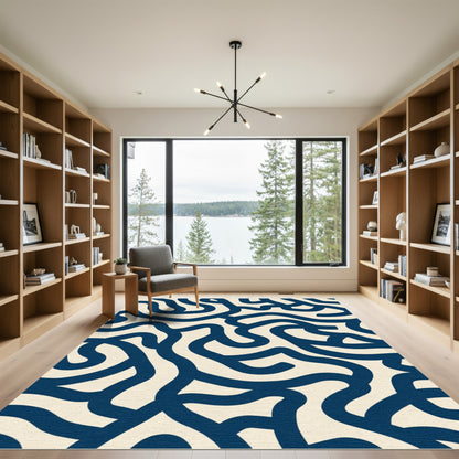 Navy Cream Organic Swirl Rug