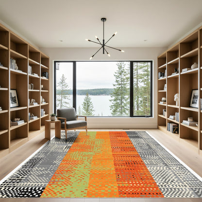 Abstract Pixelated Stripe Orange Gray Rug