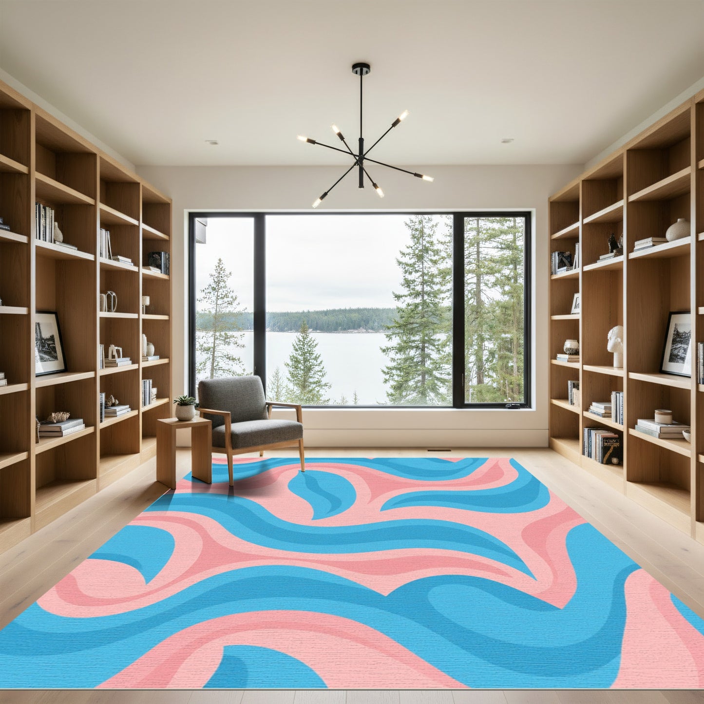 Blue Pink Swirl Abstract Waves Rug