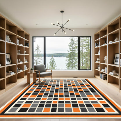 Modern Orange Gray Black Squares Rug