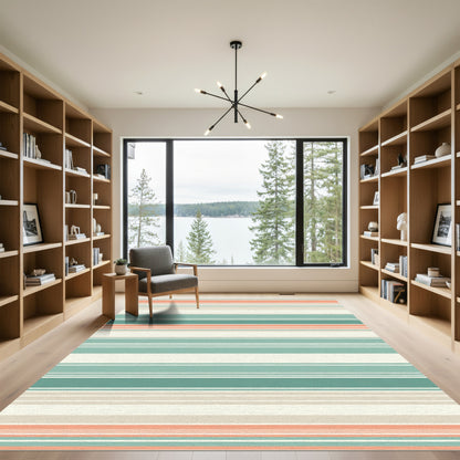 Subtle Salmon Aqua Horizontal Stripe Rug