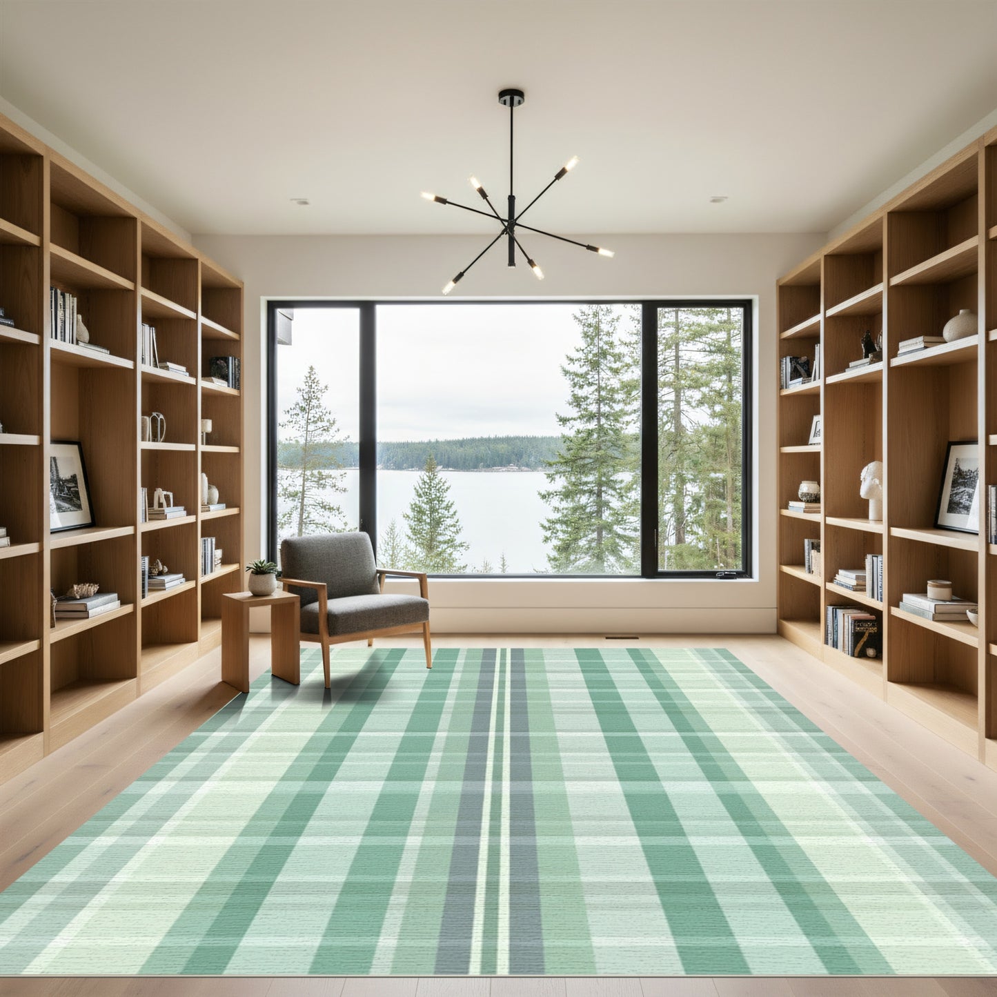 Serene Green Plaid Geometric Rug