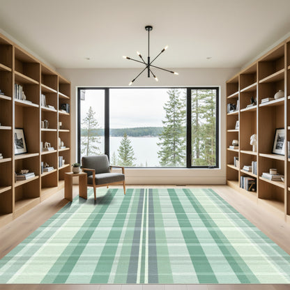 Serene Green Plaid Geometric Rug