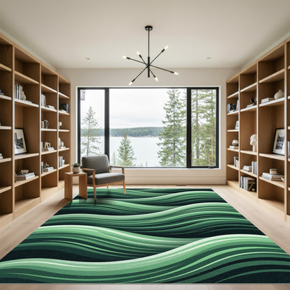 Emerald Green Flowing Wave Rug