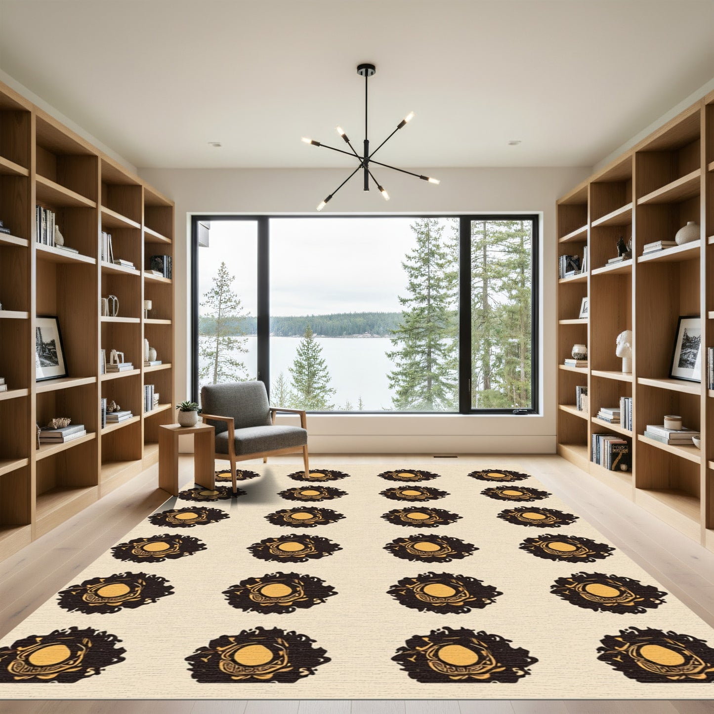 Marigold Black Sunburst medallion Rug