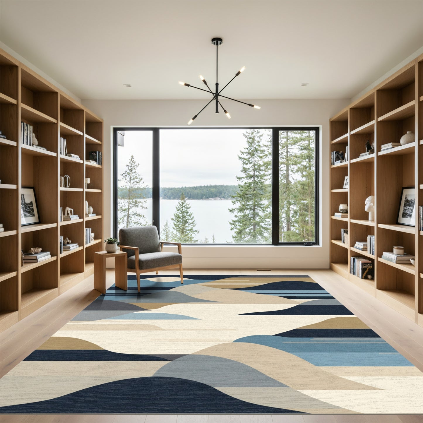 Abstract Blue Tan Sand Dune Landscape Rug