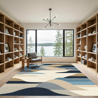 Abstract Blue Tan Sand Dune Landscape Rug