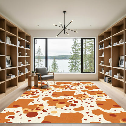 Cream Orange Brown Splatter Spots Rug