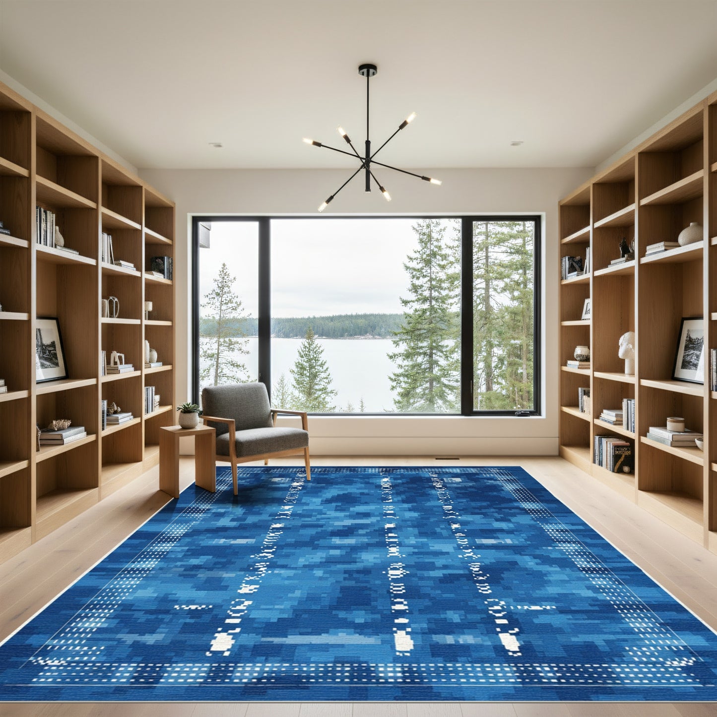 Deep Blue Textured Vertical Stripe Rug