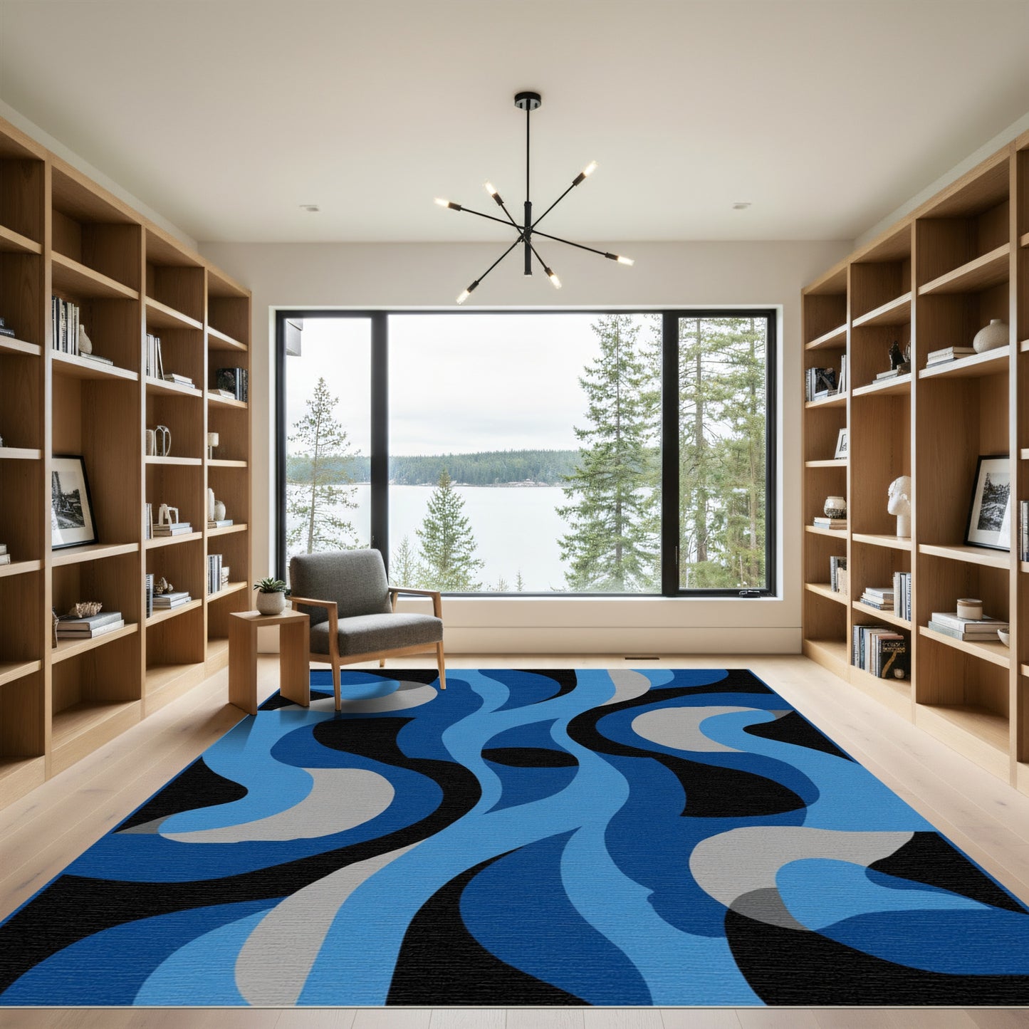 Blue Gray Abstract Organic Swirls Rug