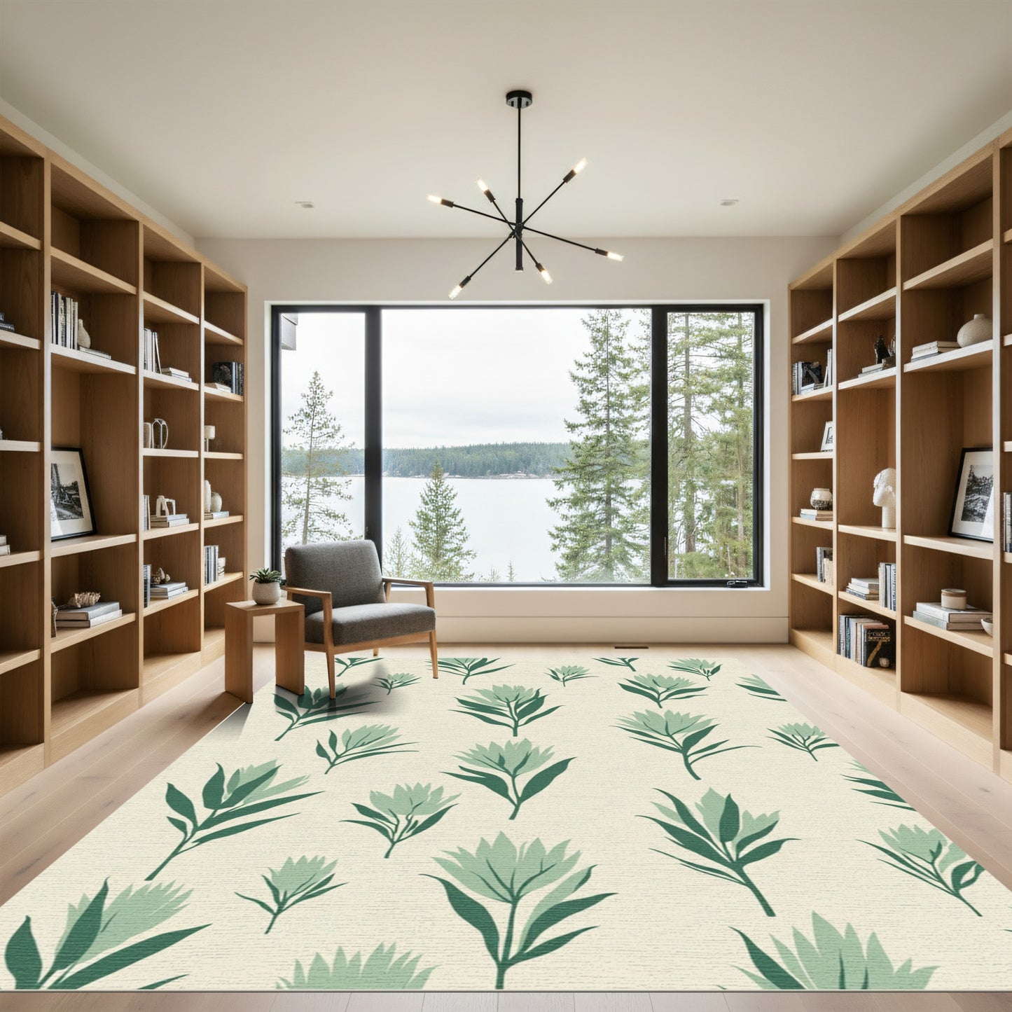 Sage Green Stylized Floral Garland Rug