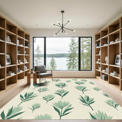 Sage Green Stylized Floral Garland Rug