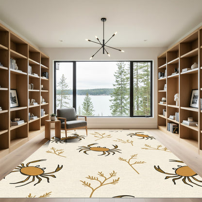 Golden Crab and Kelp Pattern Rug