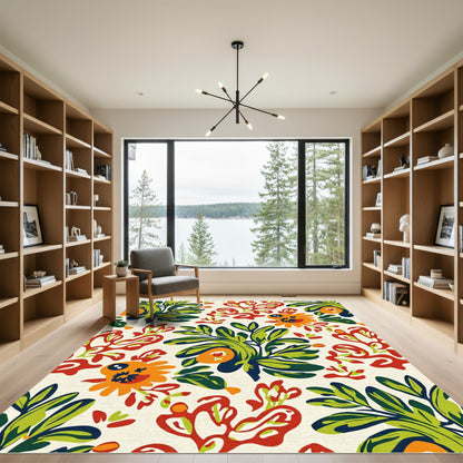 Bold Orange Abstract Floral Leaves Rug