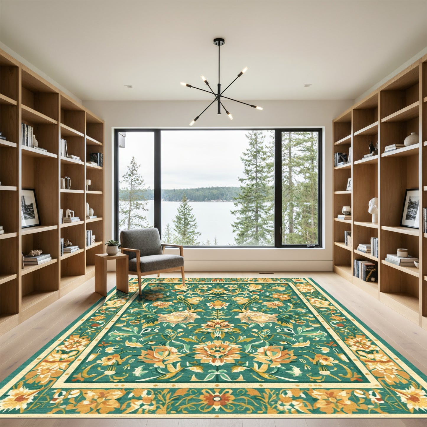 Green Floral Serenity Ornate Rug