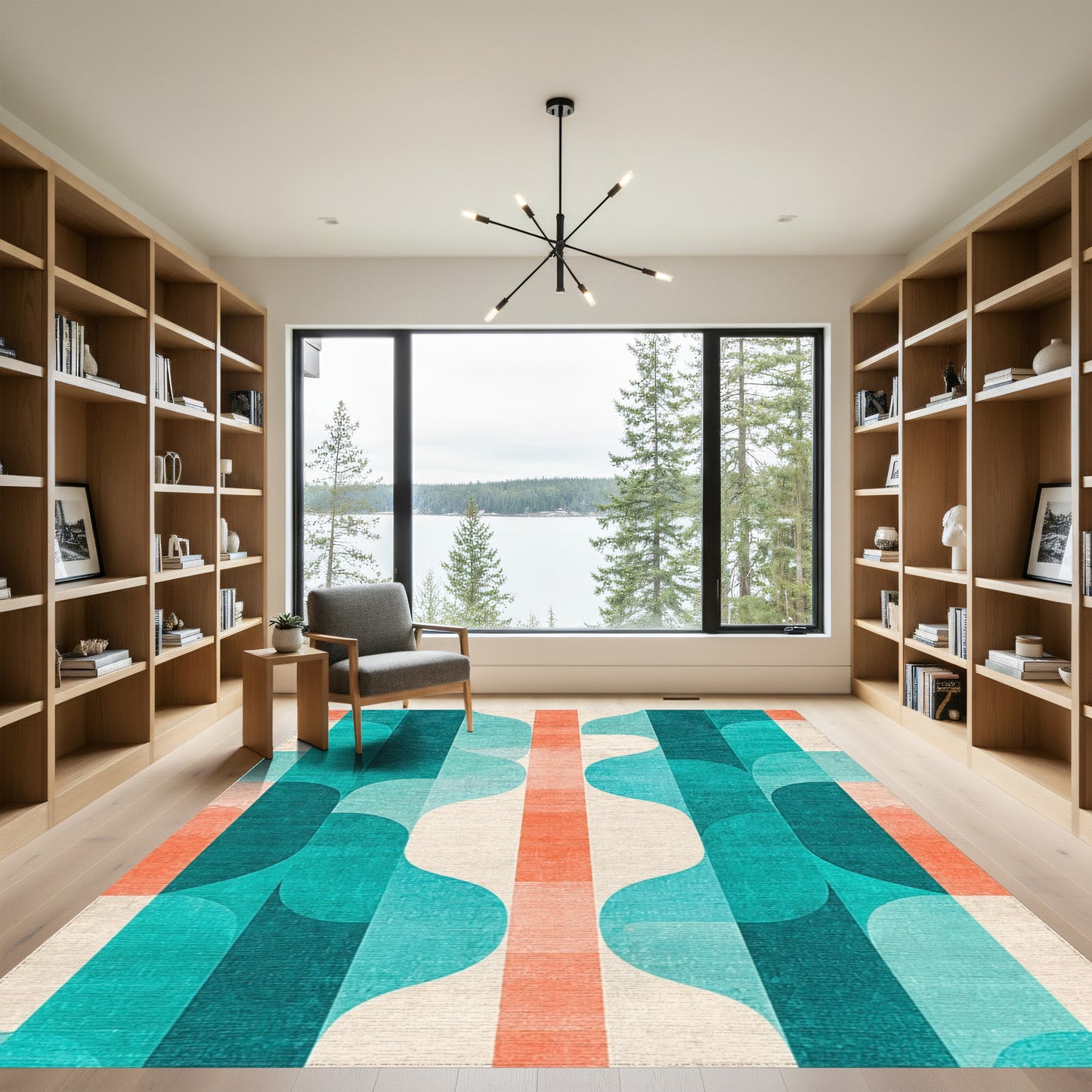 Teal Orange Wavy Geometric Rug