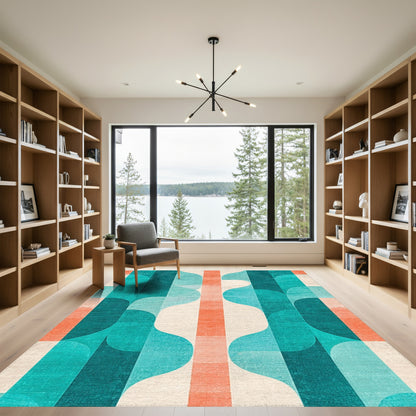 Teal Orange Wavy Geometric Rug