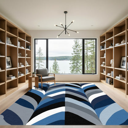 Chic Blue Abstract Chevron Rug