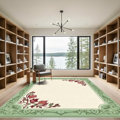 Sage Green Floral Corner Accents Rug