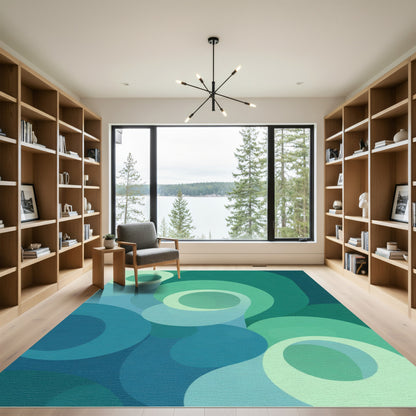 Cool Blue Green Overlap Circles Rug