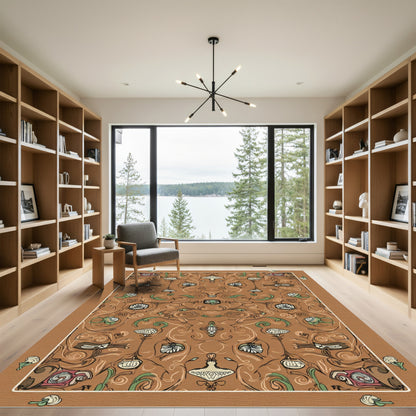 Earthy Brown Whimsical Floral Swirls Rug