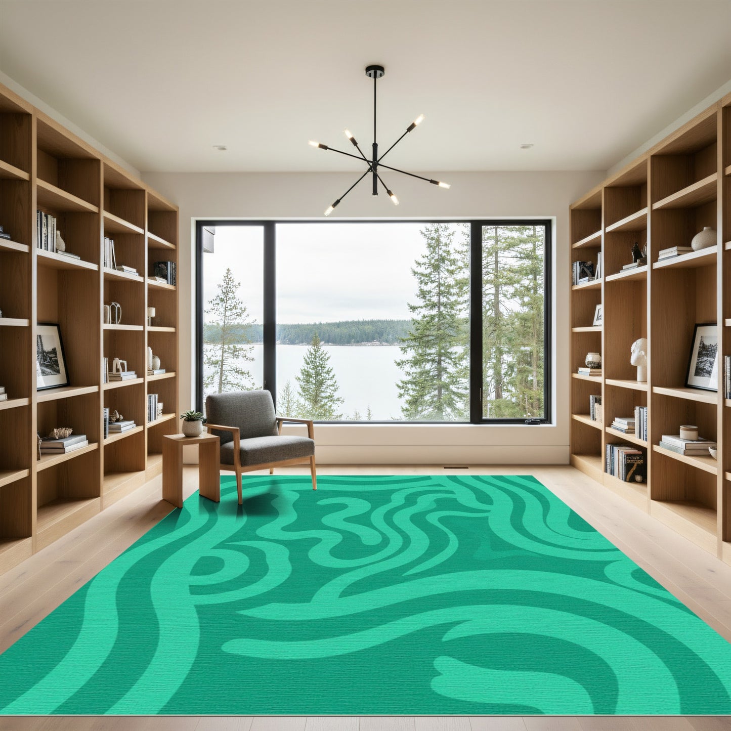 Teal Fluid Abstract Swirl Rug