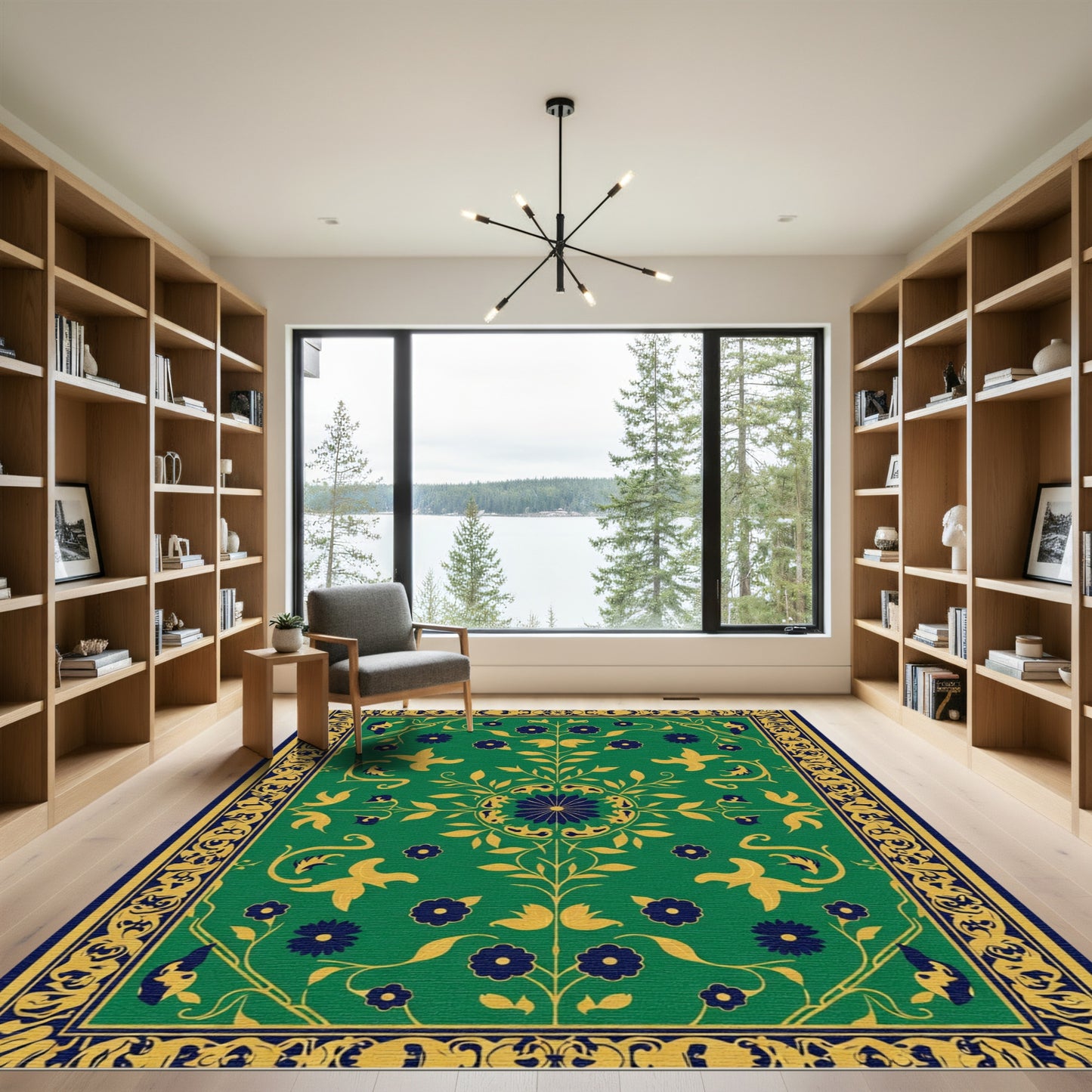 Green And Gold Floral Medallion Rug