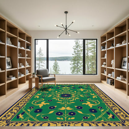 Green And Gold Floral Medallion Rug