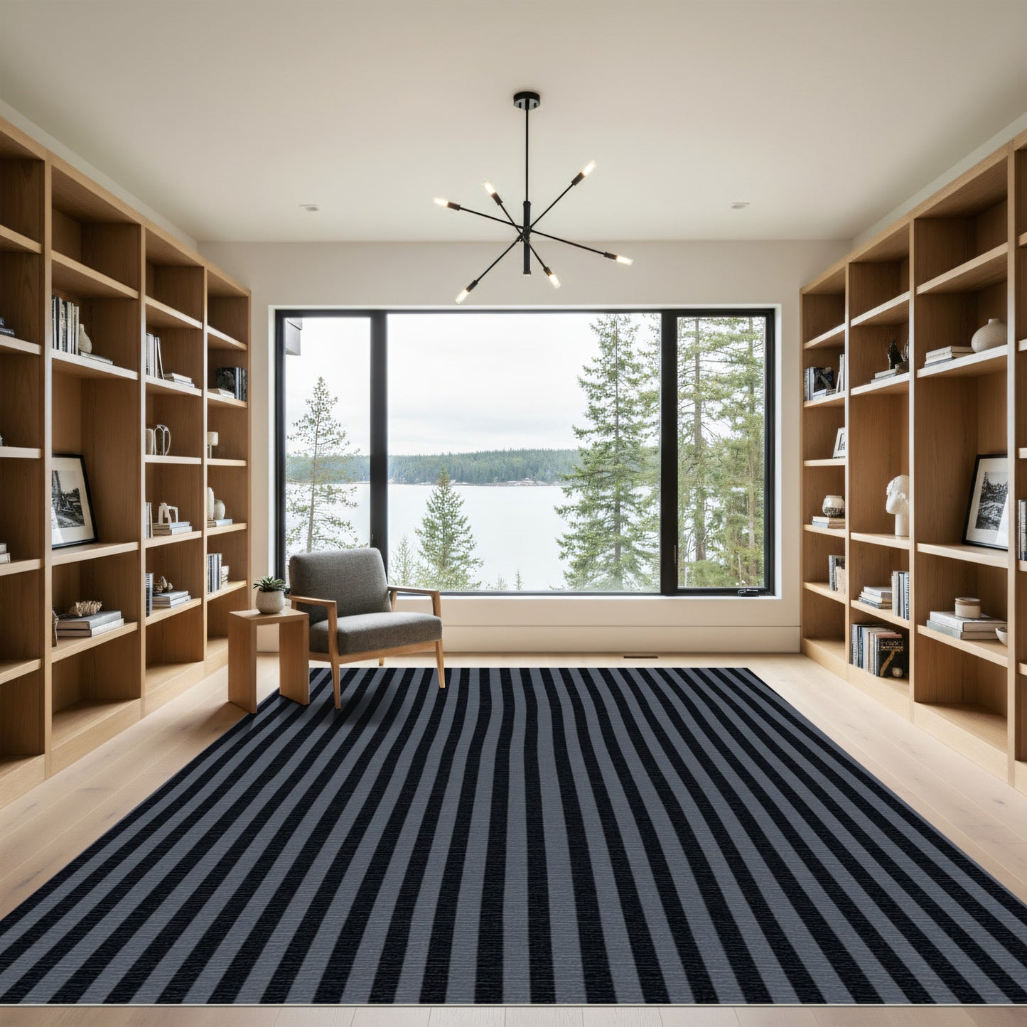 Dark Gray Vertical Stripe Design Rug