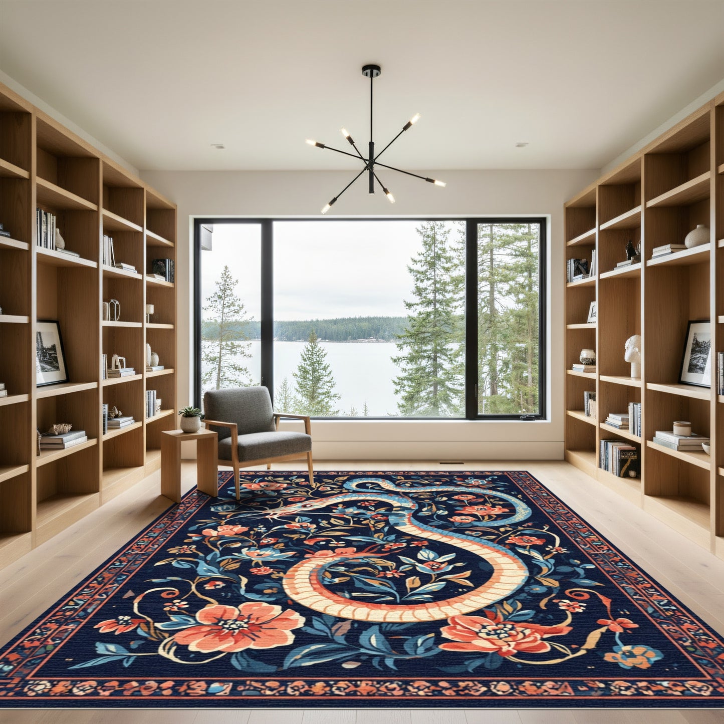 Enigmatic Blue Coral Serpent Garden Rug