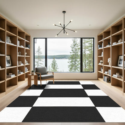 Bold Black White Geometric Blocks Rug